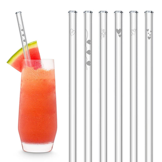 Herz Symbol Edition gravierte Glastrinkhalme mit schönen Herzen & Herzchen