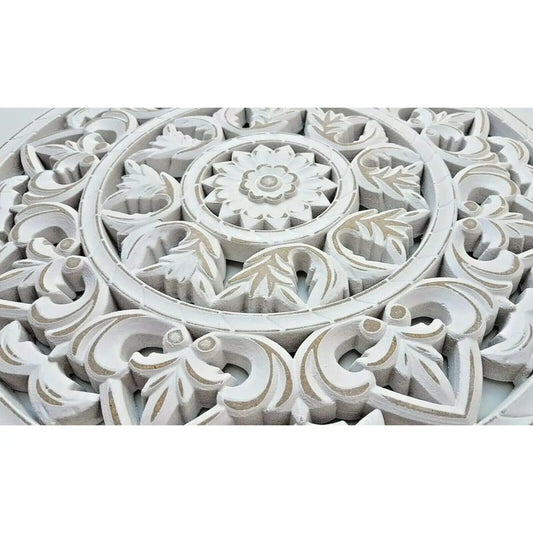 Holzbild Wand Wandbild Holz weiß Ornament Wandornament Wanddeko 35 cm shabby - Yabubest - Home & More