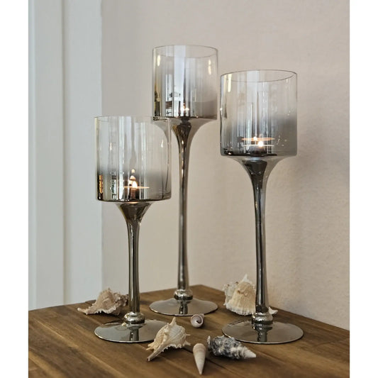 Kerzenleuchter aus Glas 3er Set Kerzenglas Windlicht Weihnachten silber Stumpenkerzen - Yabubest - Home & More