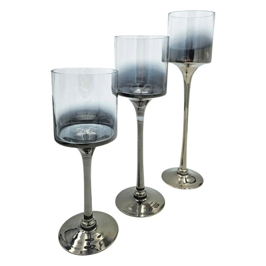 Kerzenleuchter aus Glas 3er Set Kerzenglas Windlicht Weihnachten silber Stumpenkerzen - Yabubest - Home & More