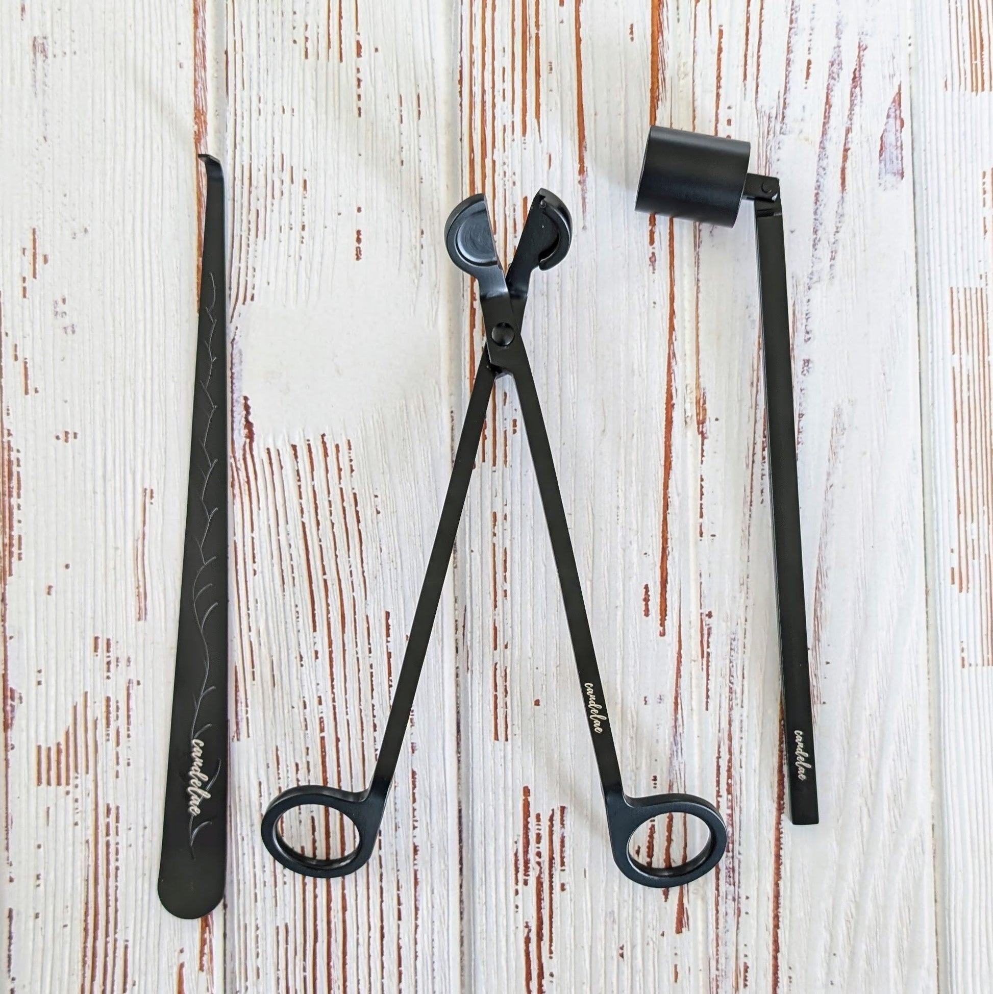 Kerzenpflege-Set Schwarz – Dochtschere, Kerzenlöscher & Dochtheber für Duftkerzen