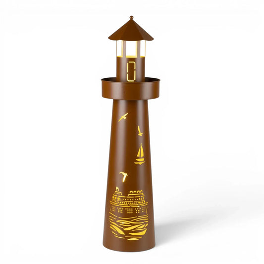 Leuchtturm LED Rostoptik Pflanzturm Pflanzschale Maritim Gartenbeleuchtung 80x20 cm - Yabubest - Home & More