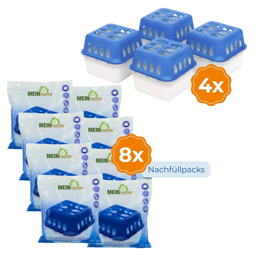 Luftentfeuchter 4x + 8x 400g Nachfüllpacks Raumentfeuchter für Bad Keller uvm. Bis 60m² - Yabubest - Home & More