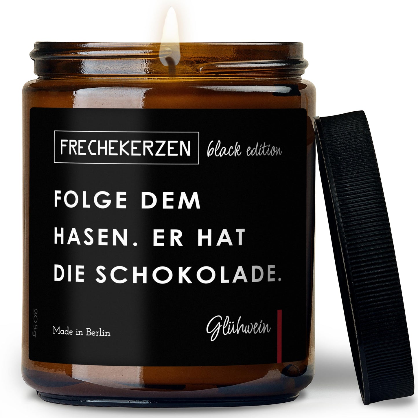 Freche Duftkerze im Glas mit Spruch folge dem hasen er hat schokolade-mysoy