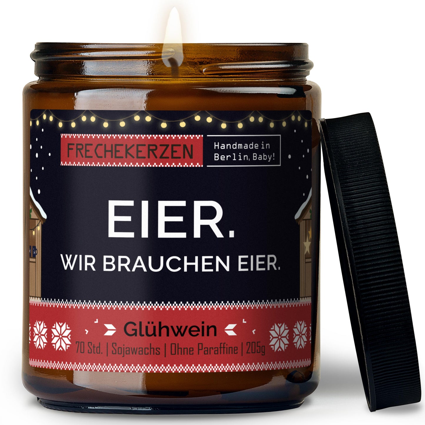 Freche Kerze im Glas mit Spruch eier wir brauchen eier-mysoy