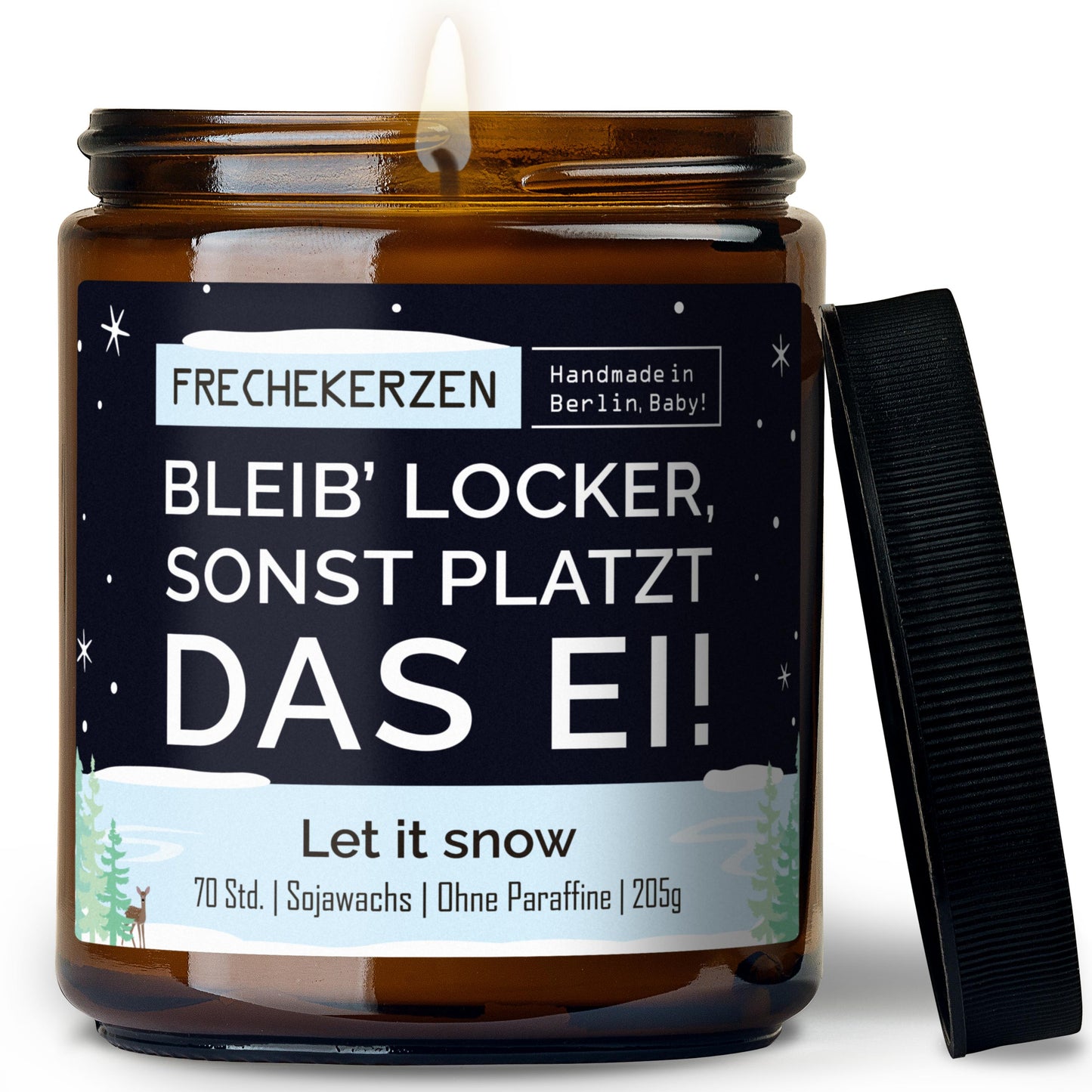 Duftkerze im Glas mit lustigem Spruch bleib locker sonst platzt das ei-mysoy