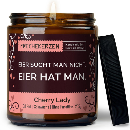 Freche Duftkerze im Glas mit Spruch eier hat man-mysoy