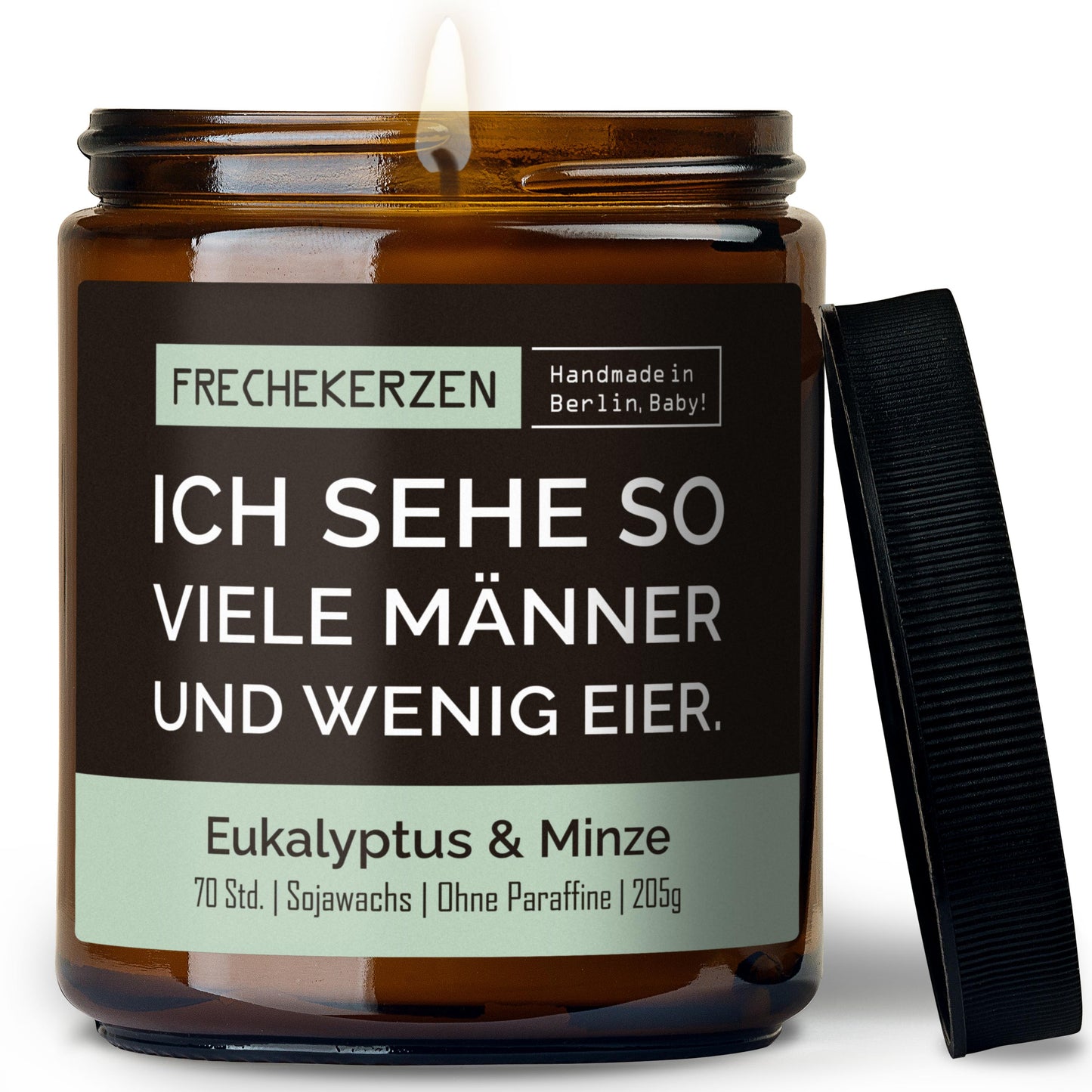 Duftkerze im Glas mit frechem Spruch ich sehe so viele männer und wenig eier-mysoy