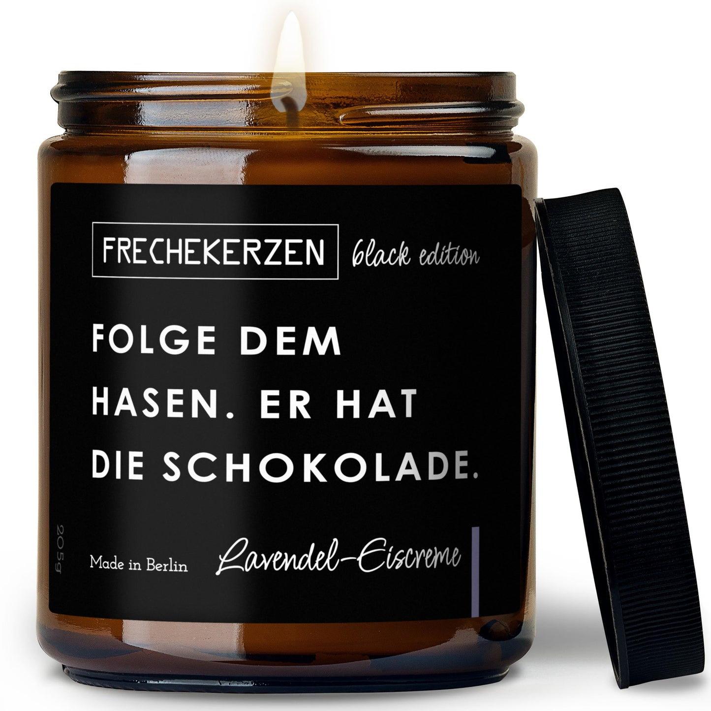 Freche Duftkerze im Glas mit Spruch folge dem hasen er hat schokolade-mysoy