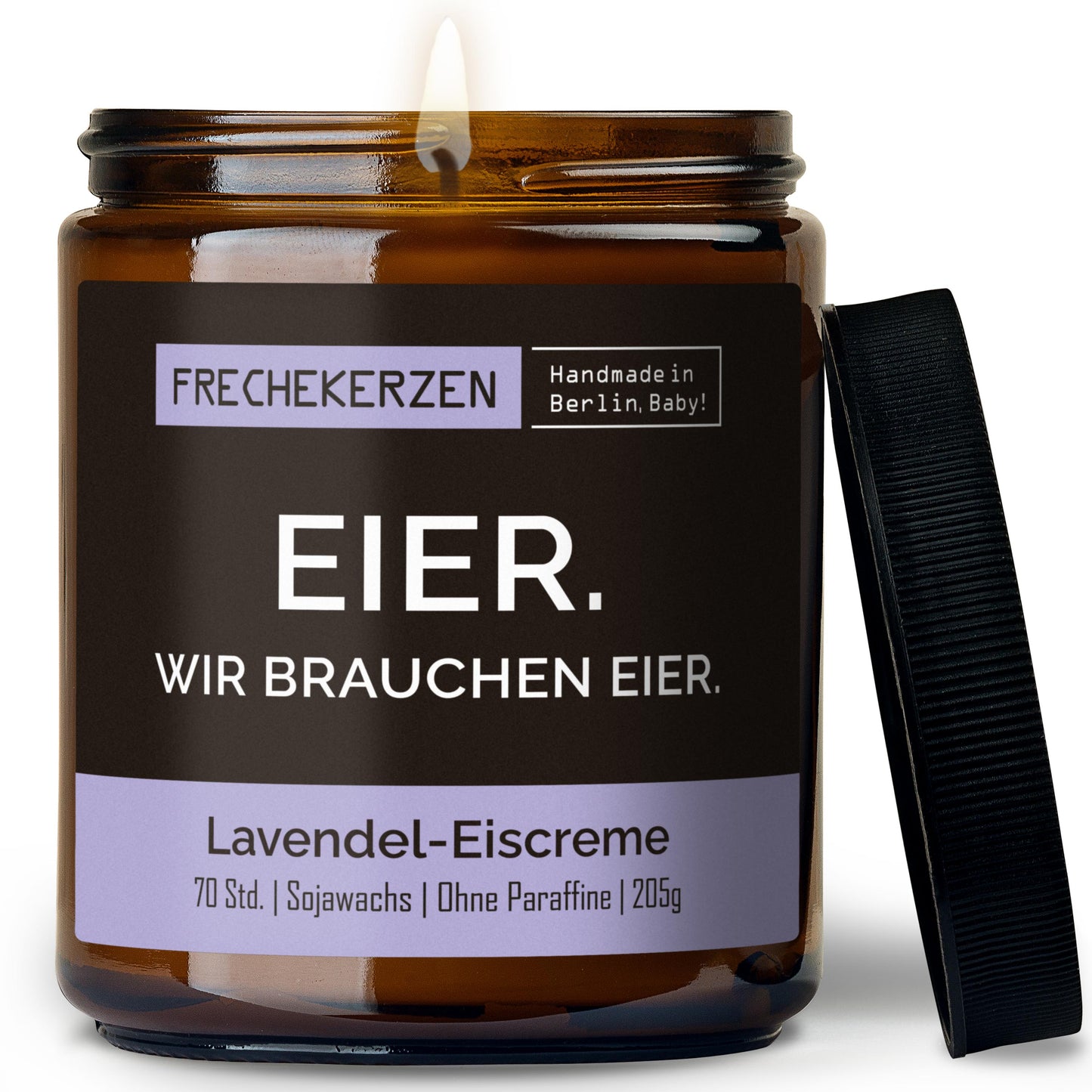 Freche Kerze im Glas mit Spruch eier wir brauchen eier-mysoy