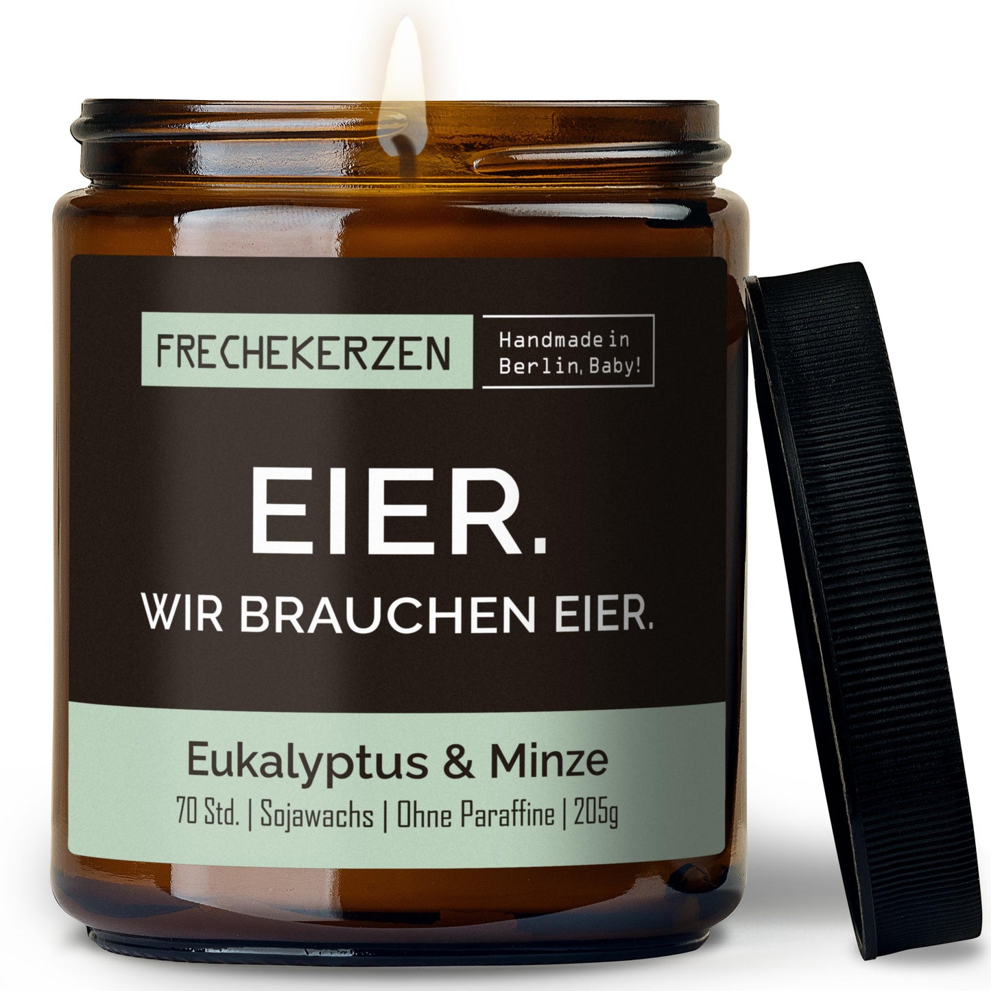 Freche Kerze im Glas mit Spruch eier wir brauchen eier-mysoy