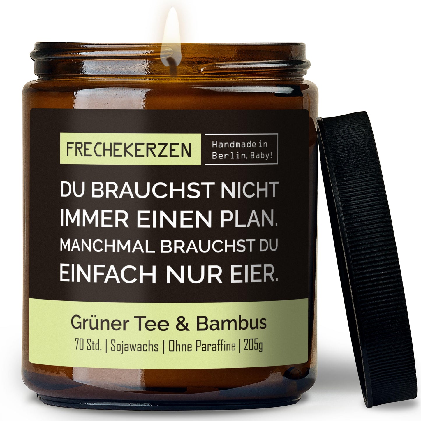 Duftkerze im Glas mit frechem Spruch du brauchst nicht immer einen plan-mysoy