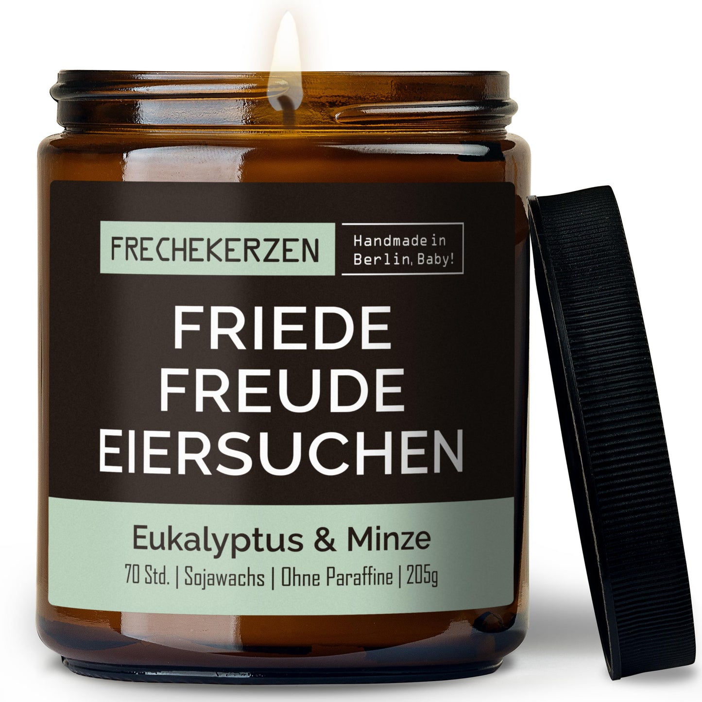 Duftkerze im Glas mit Spruch friede freude eiersuchen-mysoy