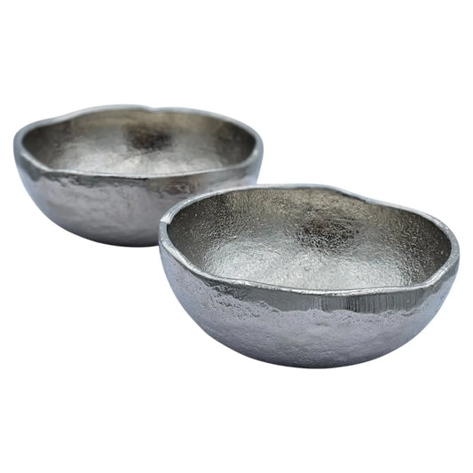 Metallschale klein Schälchen 2er Set Dekoschale Metallschale rund oval Kerzensand silber - Yabubest - Home & More
