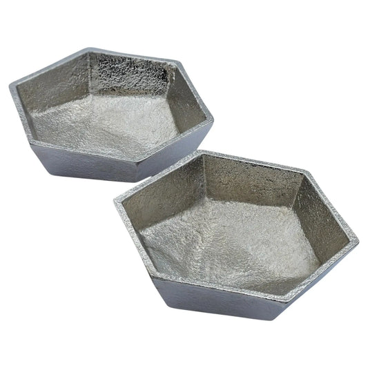 Metallschale klein Schälchen 2er Set Dekoschale Metallschale rund oval Kerzensand silber - Yabubest - Home & More