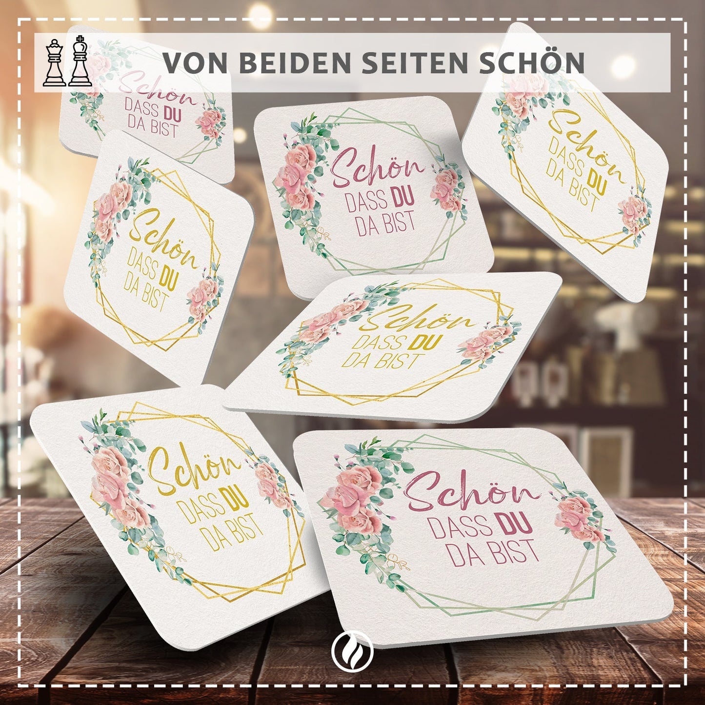 Florale Bierdeckel Schön dass du da bist Hochzeit