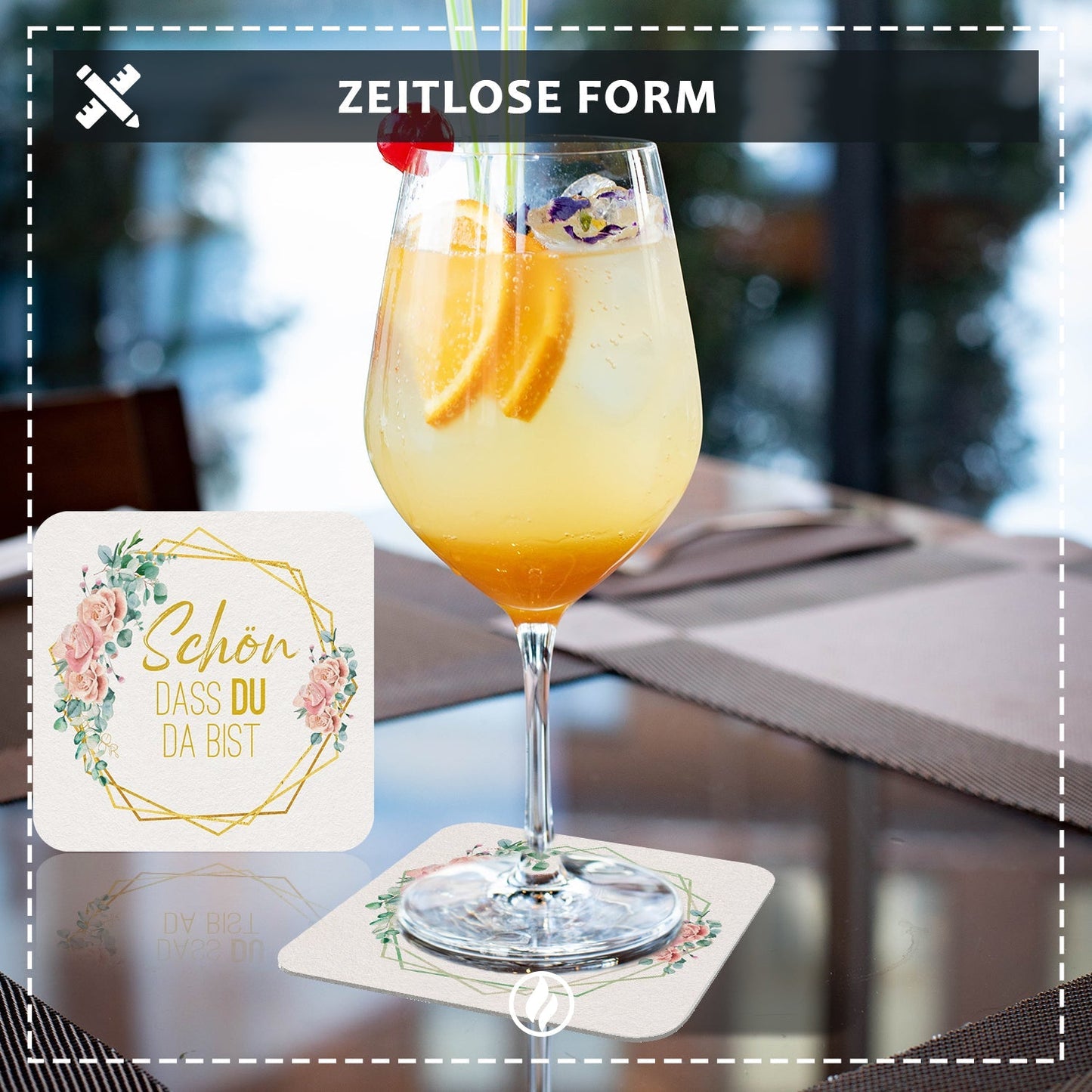 Florale Bierdeckel Schön dass du da bist Hochzeit