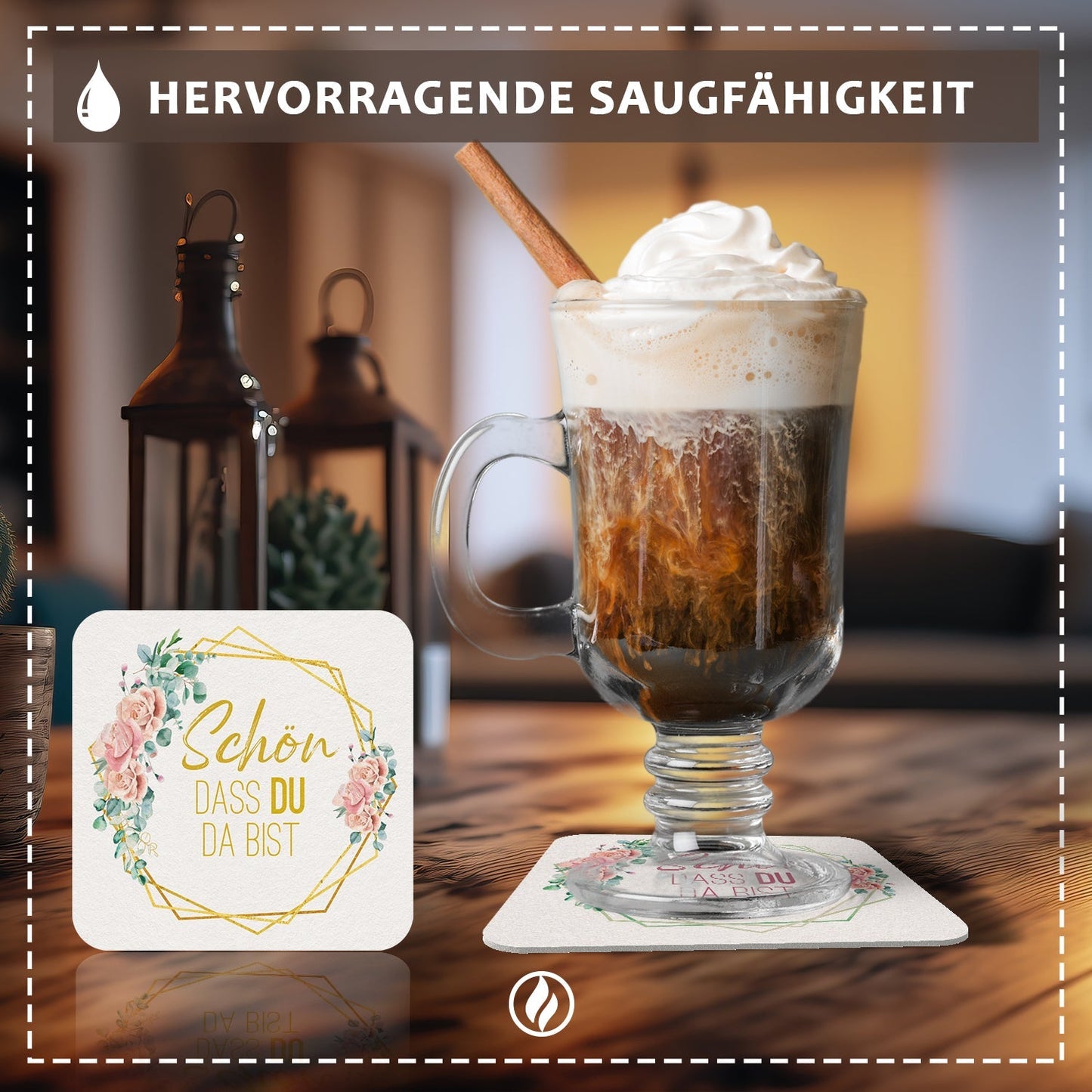 Florale Bierdeckel Schön dass du da bist Hochzeit