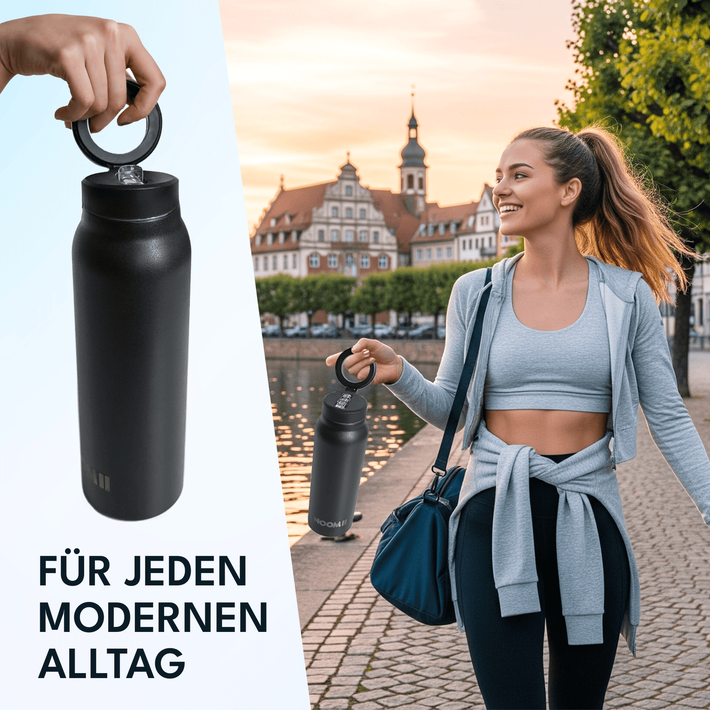 Edelstahl Trinkflasche mit Magnetdeckel und Handyhalter 800ml