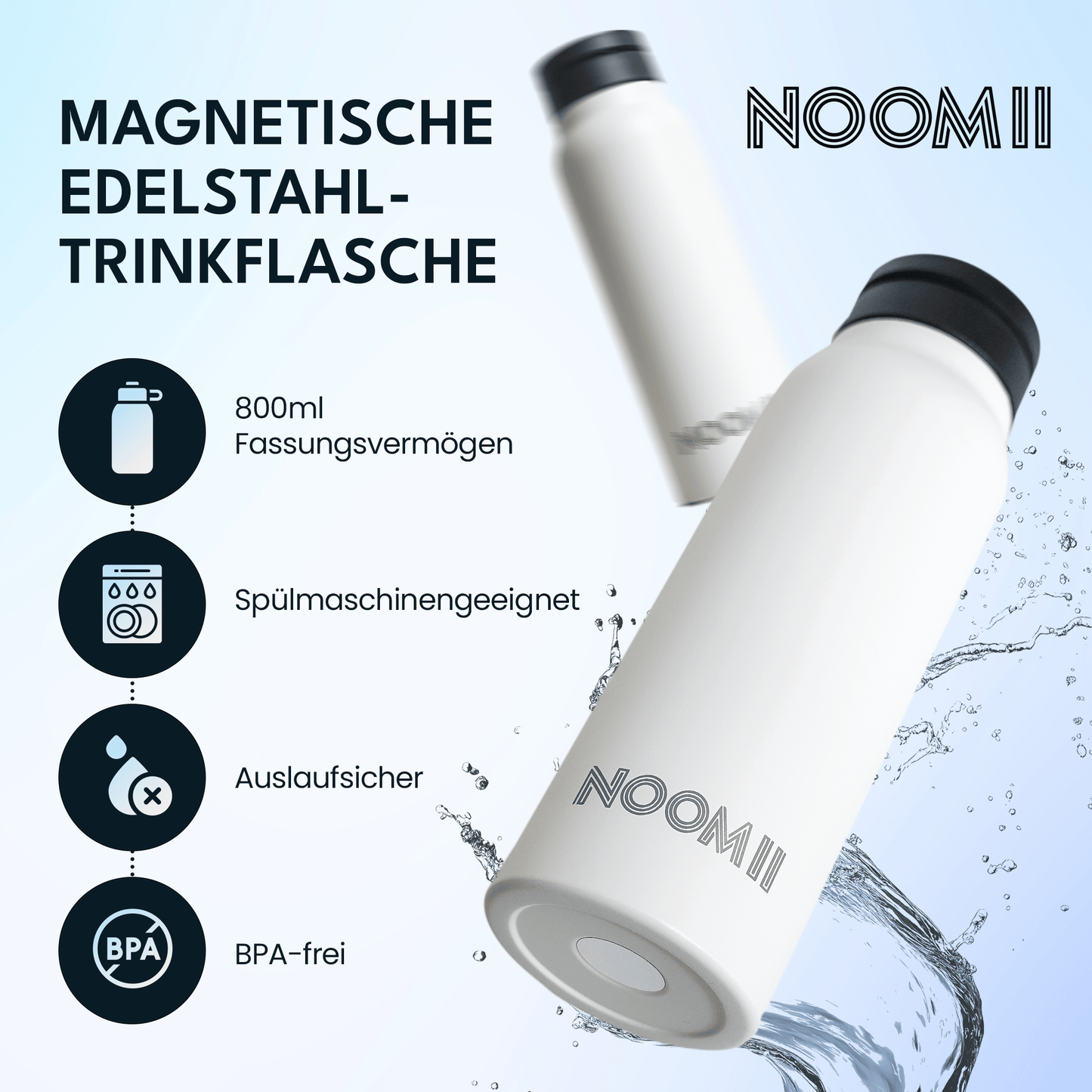 Edelstahl Trinkflasche mit Magnetdeckel und Handyhalter 800ml