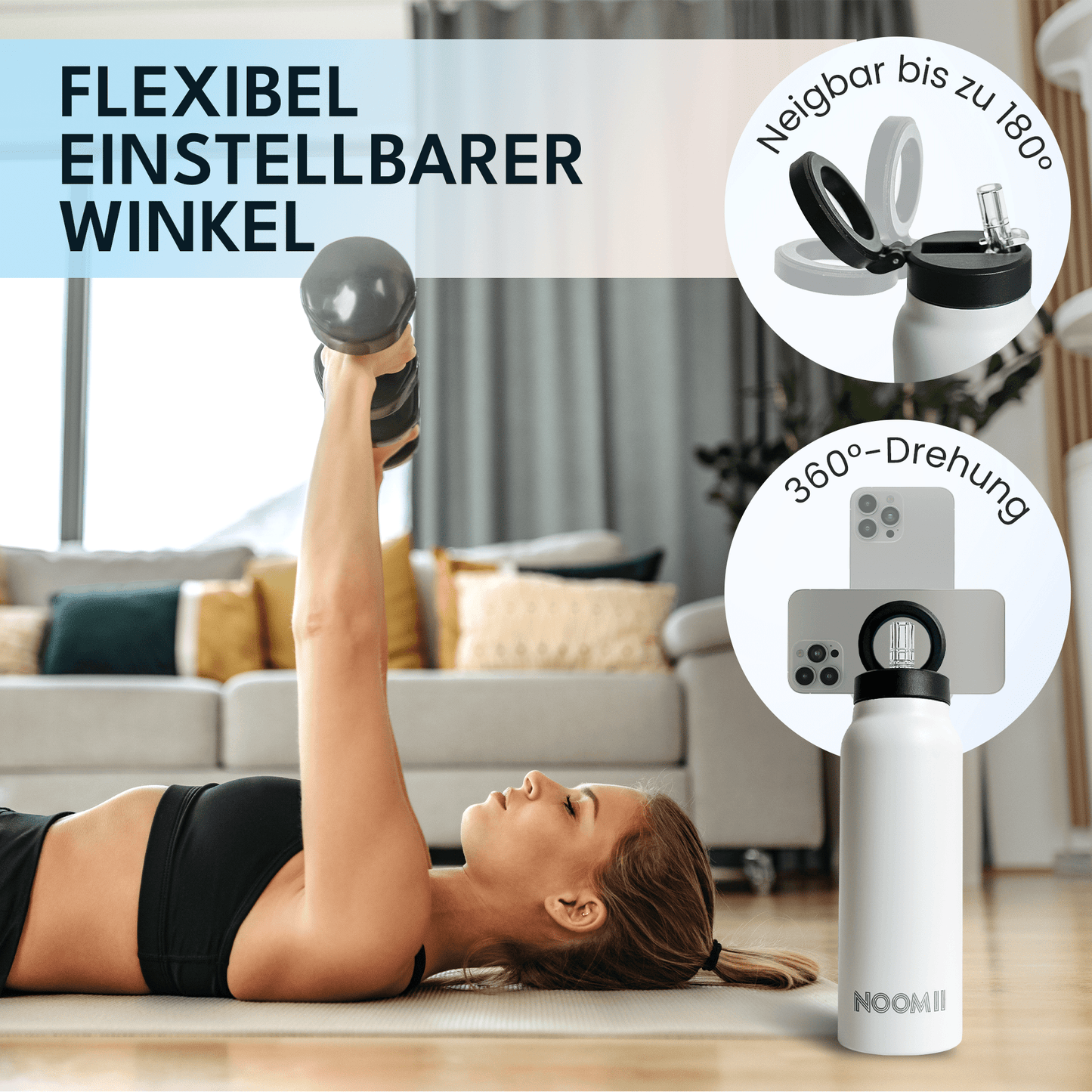 Edelstahl Trinkflasche mit Magnetdeckel und Handyhalter 800ml