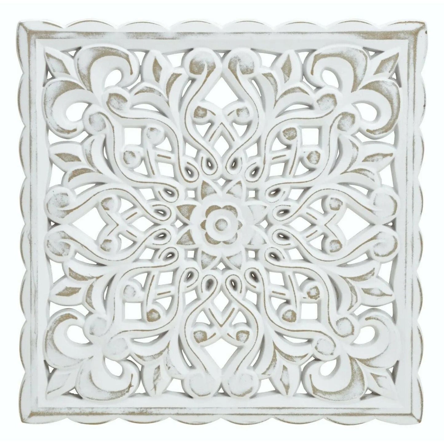 Ornament Holzbild Wandornament shabby weiss Landhaus Dekoration Mandala