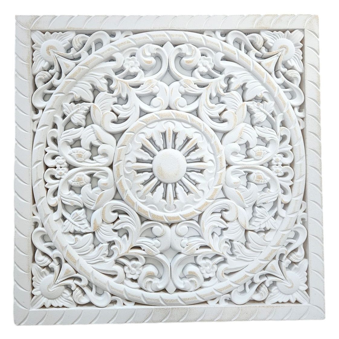 Ornament Holzbild Wandornament shabby weiss Landhaus Dekoration Mandala
