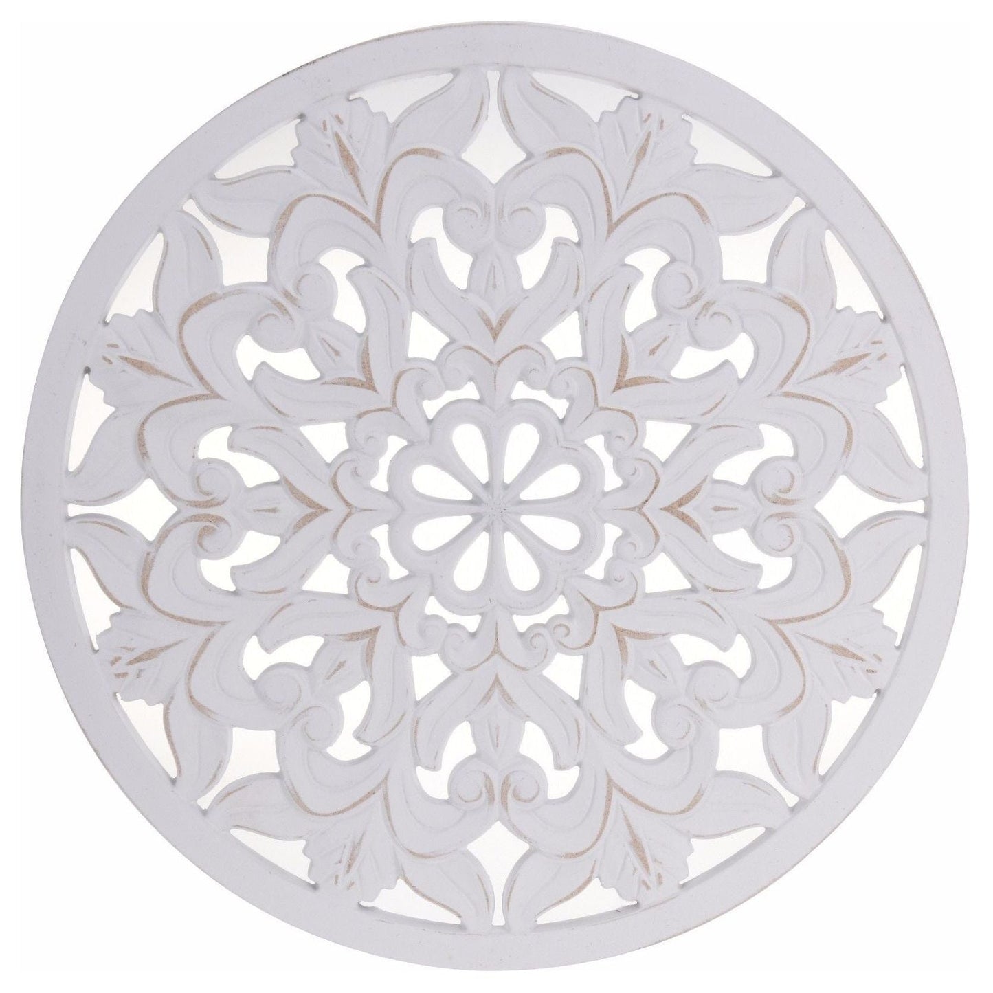 Ornament Holzbild Wandornament shabby weiss Landhaus Dekoration Mandala