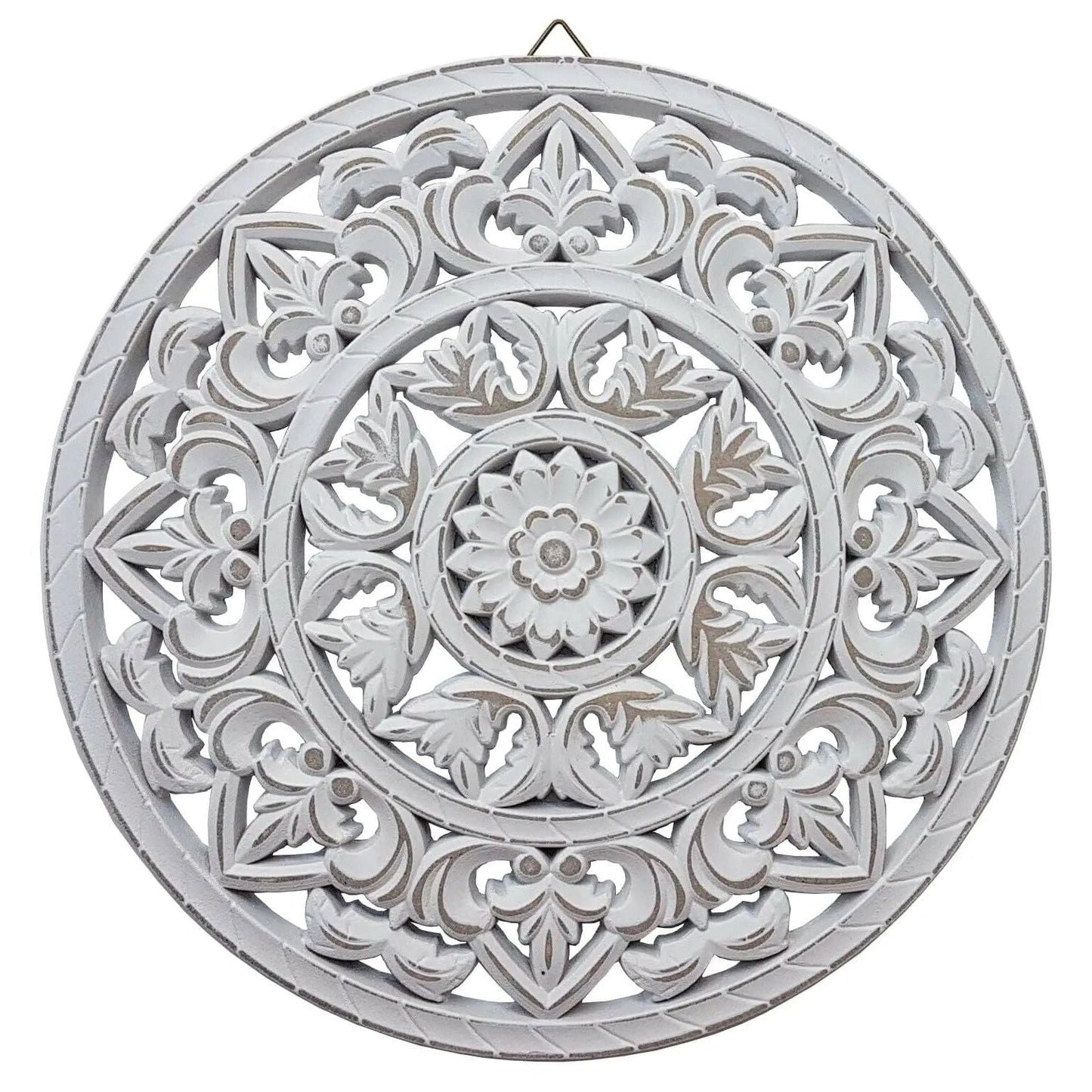 Ornament Holzbild Wandornament shabby weiss Landhaus Dekoration Mandala