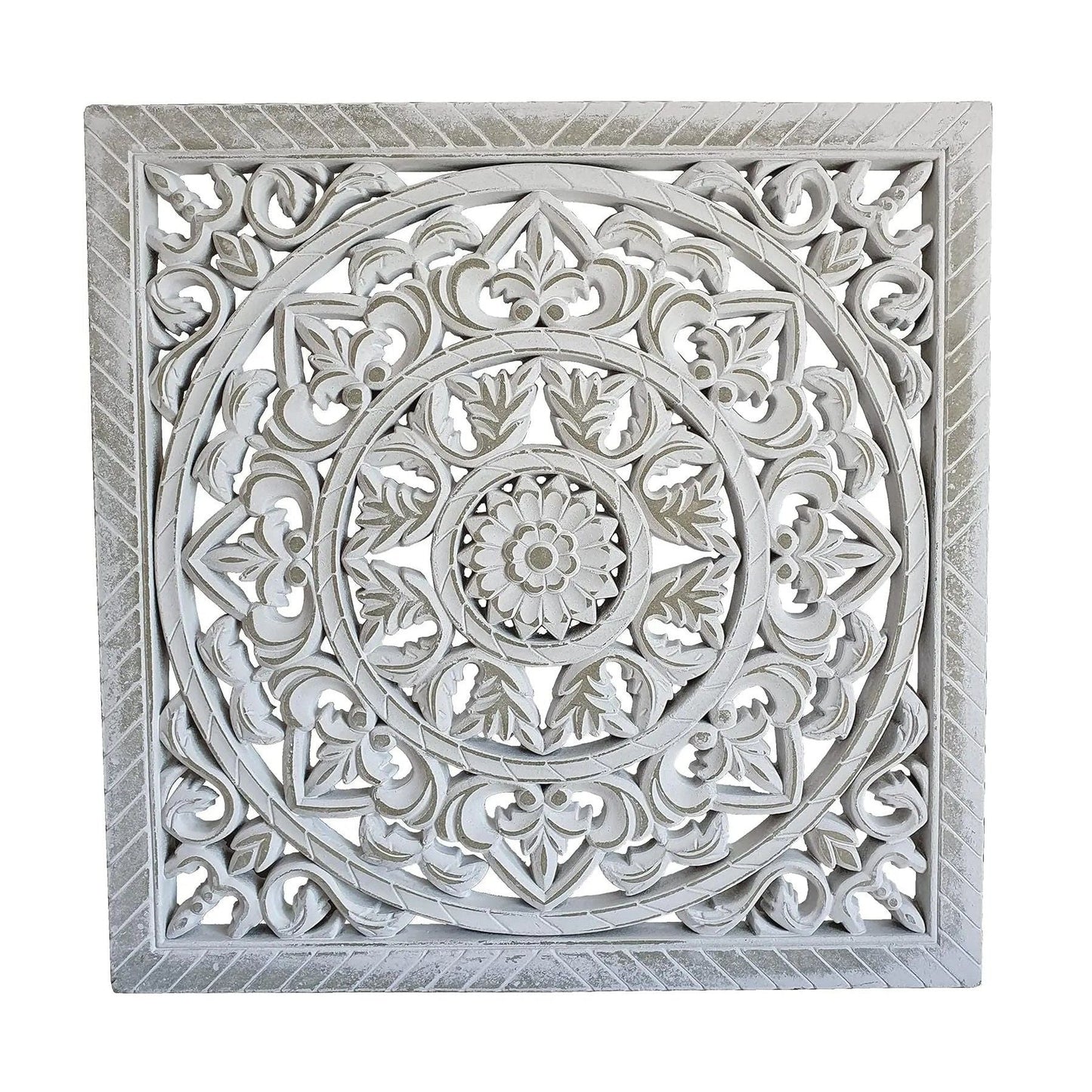 Ornament Holzbild Wandornament shabby weiss Landhaus Dekoration Mandala