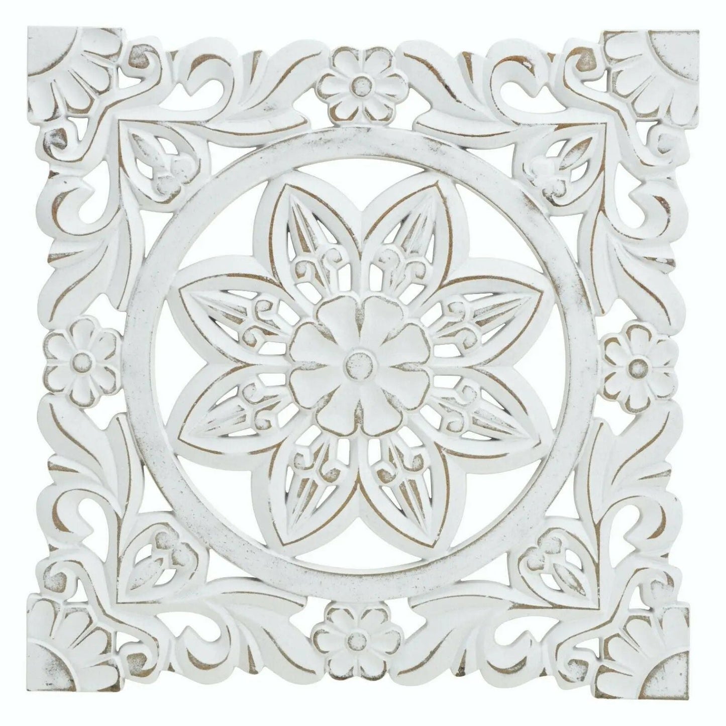 Ornament Holzbild Wandornament shabby weiss Landhaus Dekoration Mandala