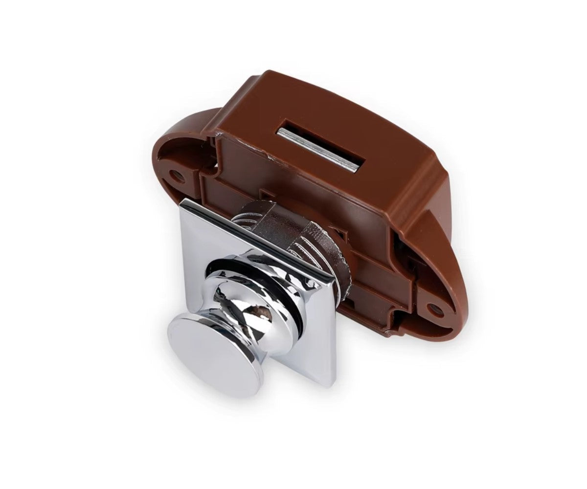 Druckschloss fuer Wohnmobil und Wohnwagen Schranktueren braun chr