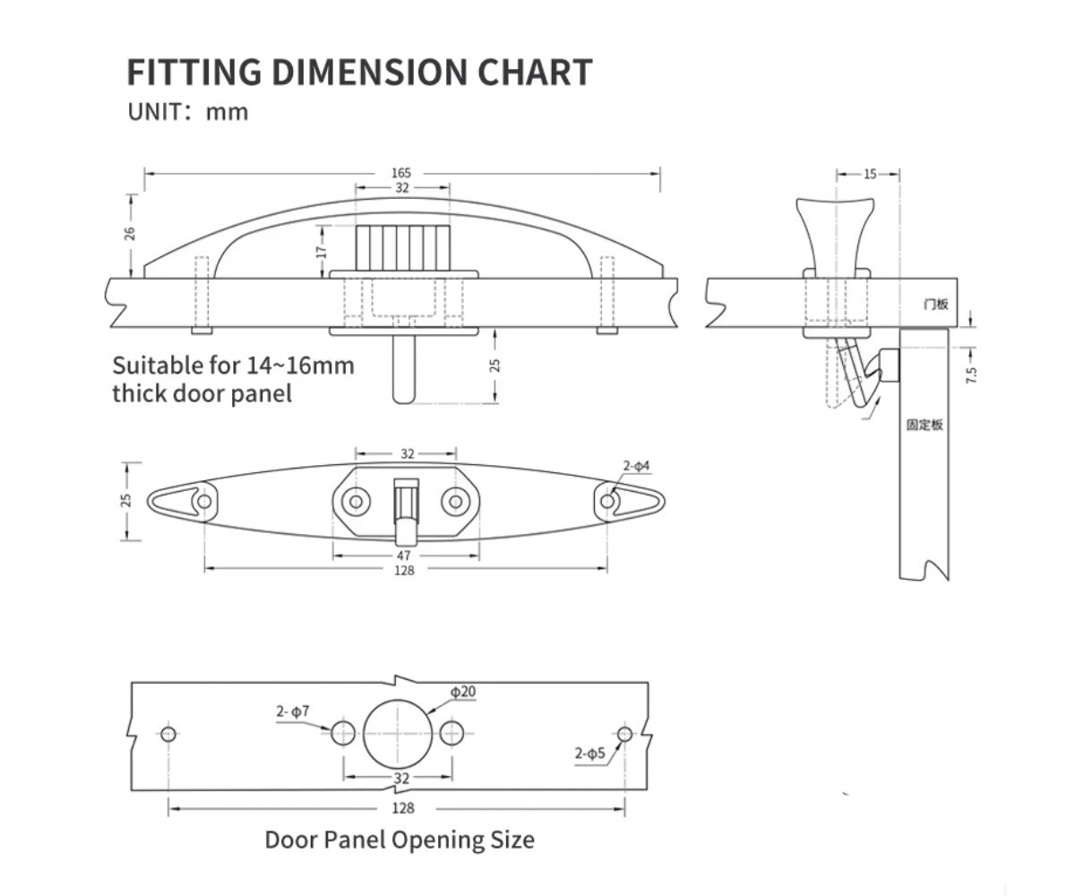 Camper Moebelschloss fuer 14 bis 16 Millimeter Wandstaerke