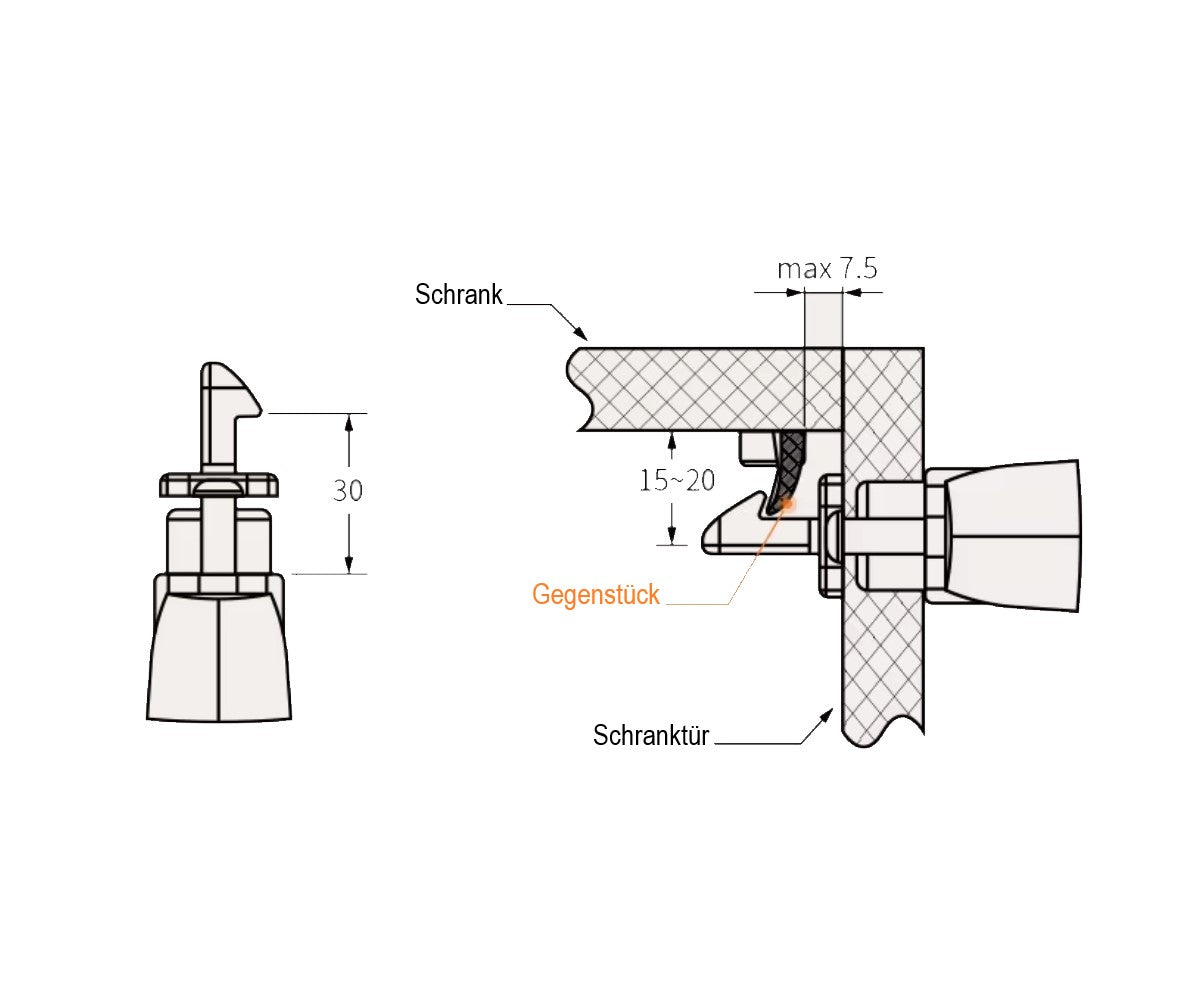 Möbelschloss zum Drücken für Camper Wohnmobil und Boote Chrom