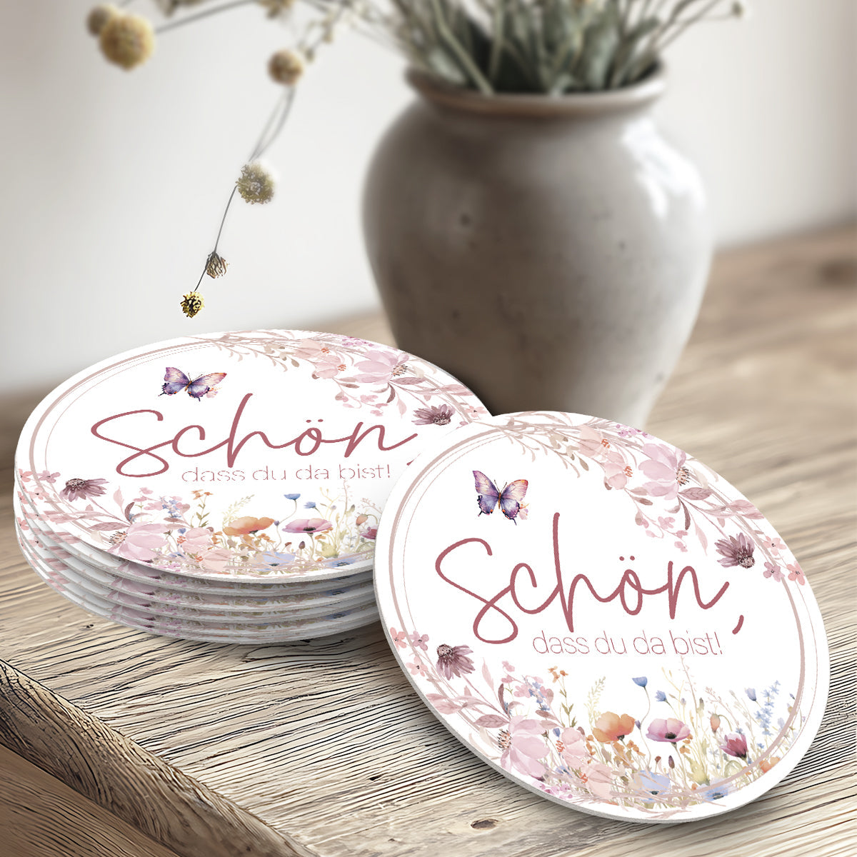 50 Runde Bierdeckel Schön dass du da bist floral Hochzeit Tischdeko Untersetzer