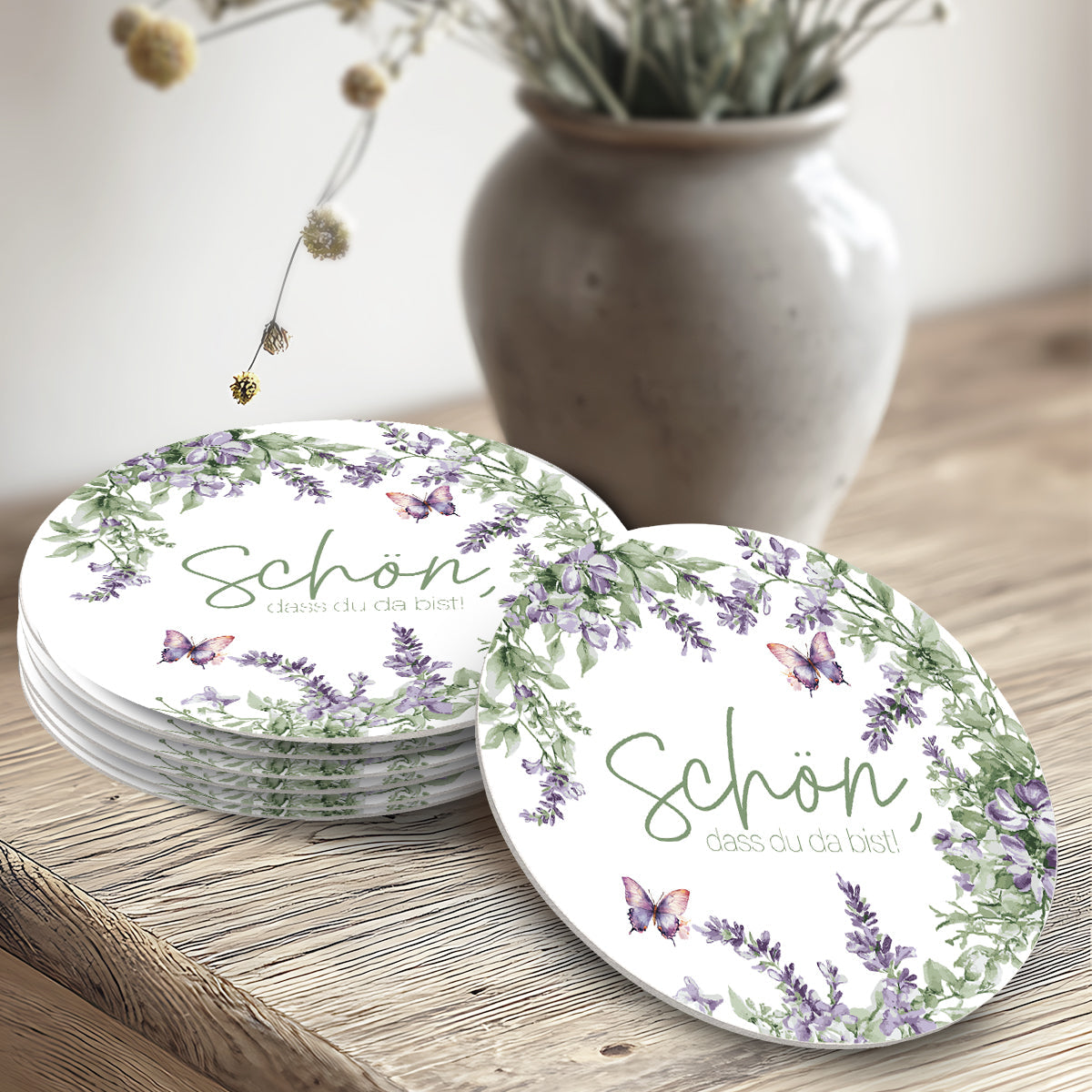 50 Runde Bierdeckel Schön dass du da bist Lavendel Hochzeit