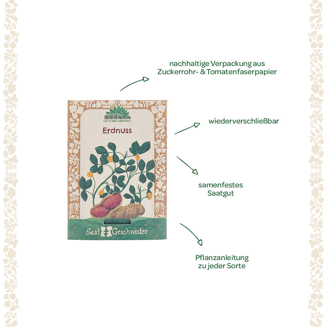 Samenfestes Erdnuss Saatgut für Garten und Balkon nachhaltige Verpackung-Die Stadtgärtner