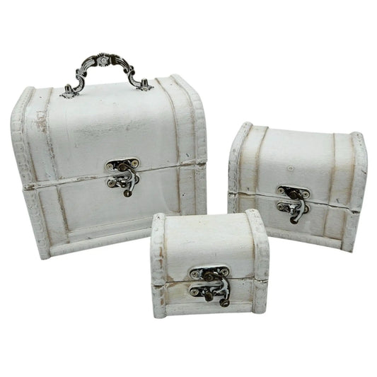 Schatzkiste Holzkiste mit Deckel Kiste weiß braun kleine Schatztruhe 3er Set - Yabubest - Home & More