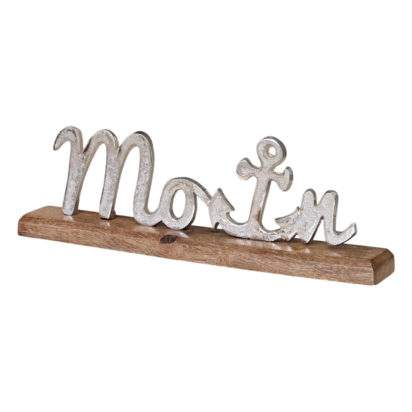 Schild Aufsteller MOIN Metall Mangoholz Maritim Dekoschild Schriftzug 40x10 cm - Yabubest - Home & More