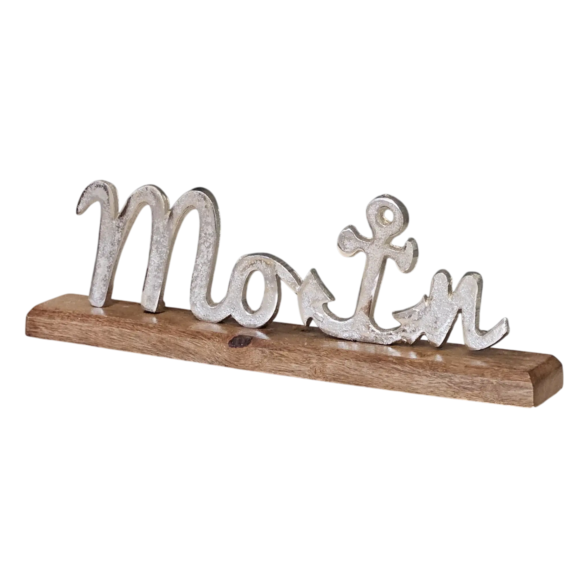Schild Aufsteller MOIN Metall Mangoholz Maritim Dekoschild Schriftzug 40x10 cm - Yabubest - Home & More