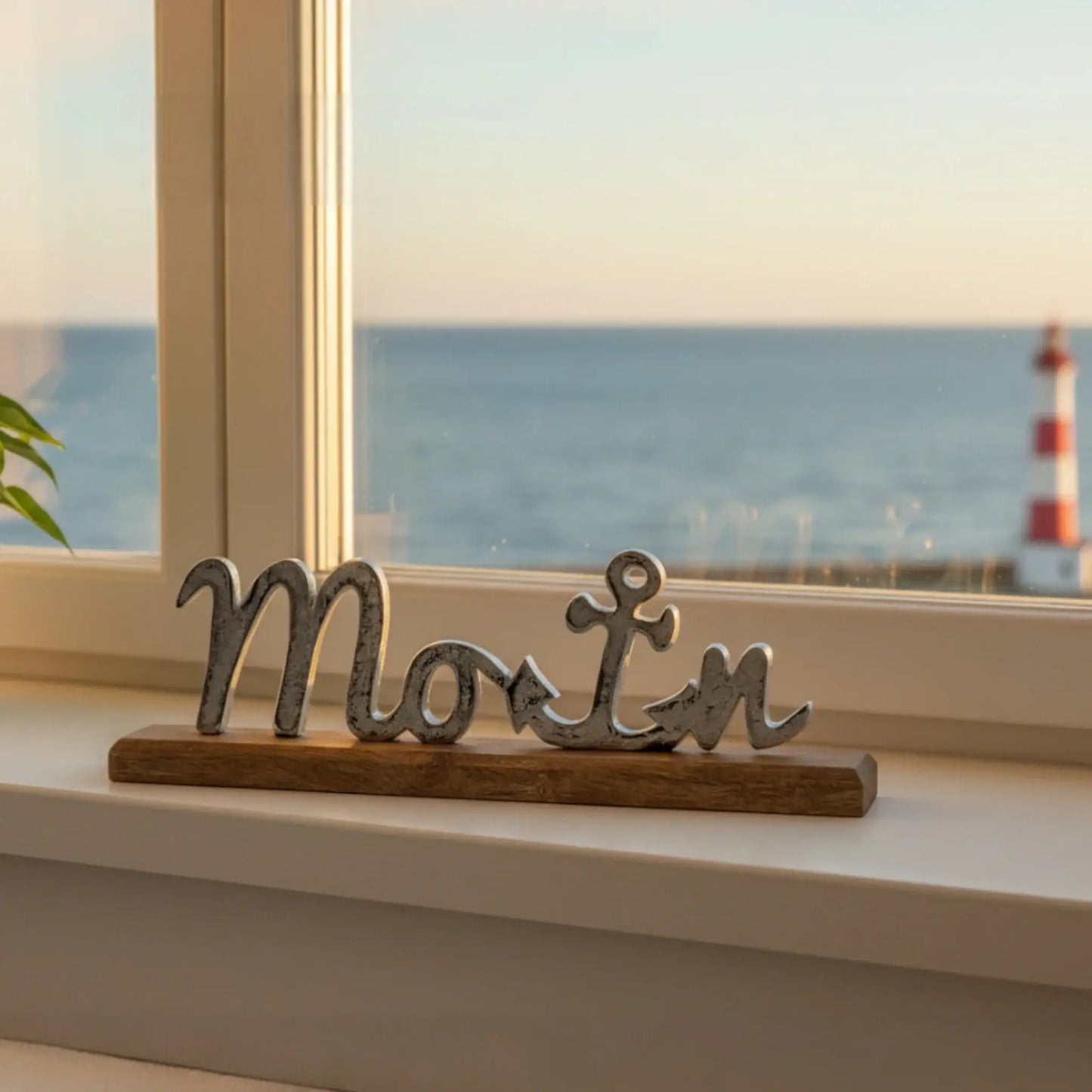 Schild Aufsteller MOIN Metall Mangoholz Maritim Dekoschild Schriftzug 40x10 cm - Yabubest - Home & More