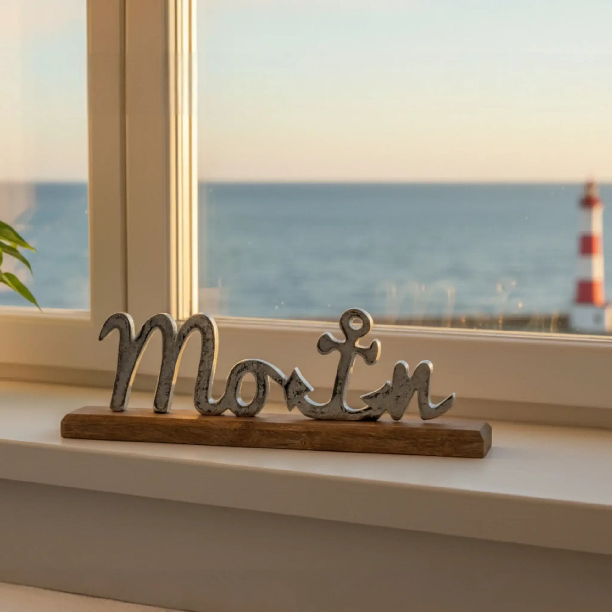 Schild Aufsteller MOIN Metall Mangoholz Maritim Dekoschild Schriftzug 40x10 cm - Yabubest - Home & More