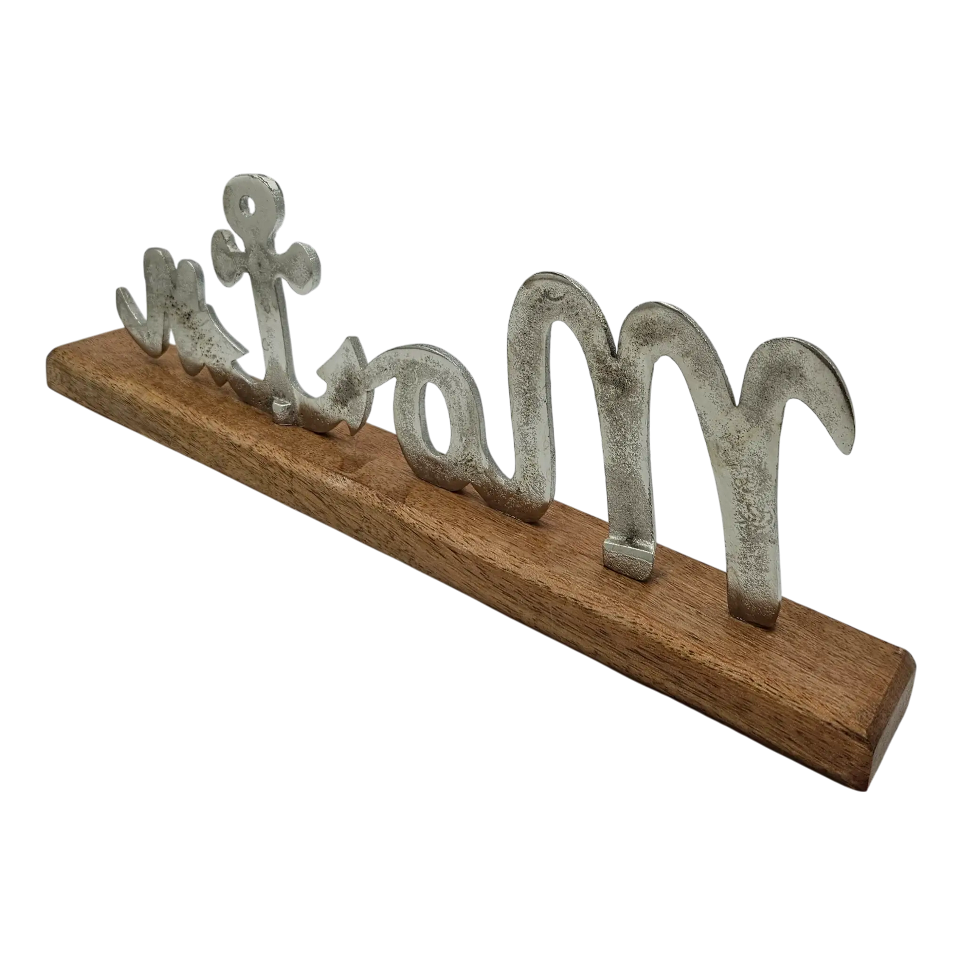 Schild Aufsteller MOIN Metall Mangoholz Maritim Dekoschild Schriftzug 40x10 cm - Yabubest - Home & More