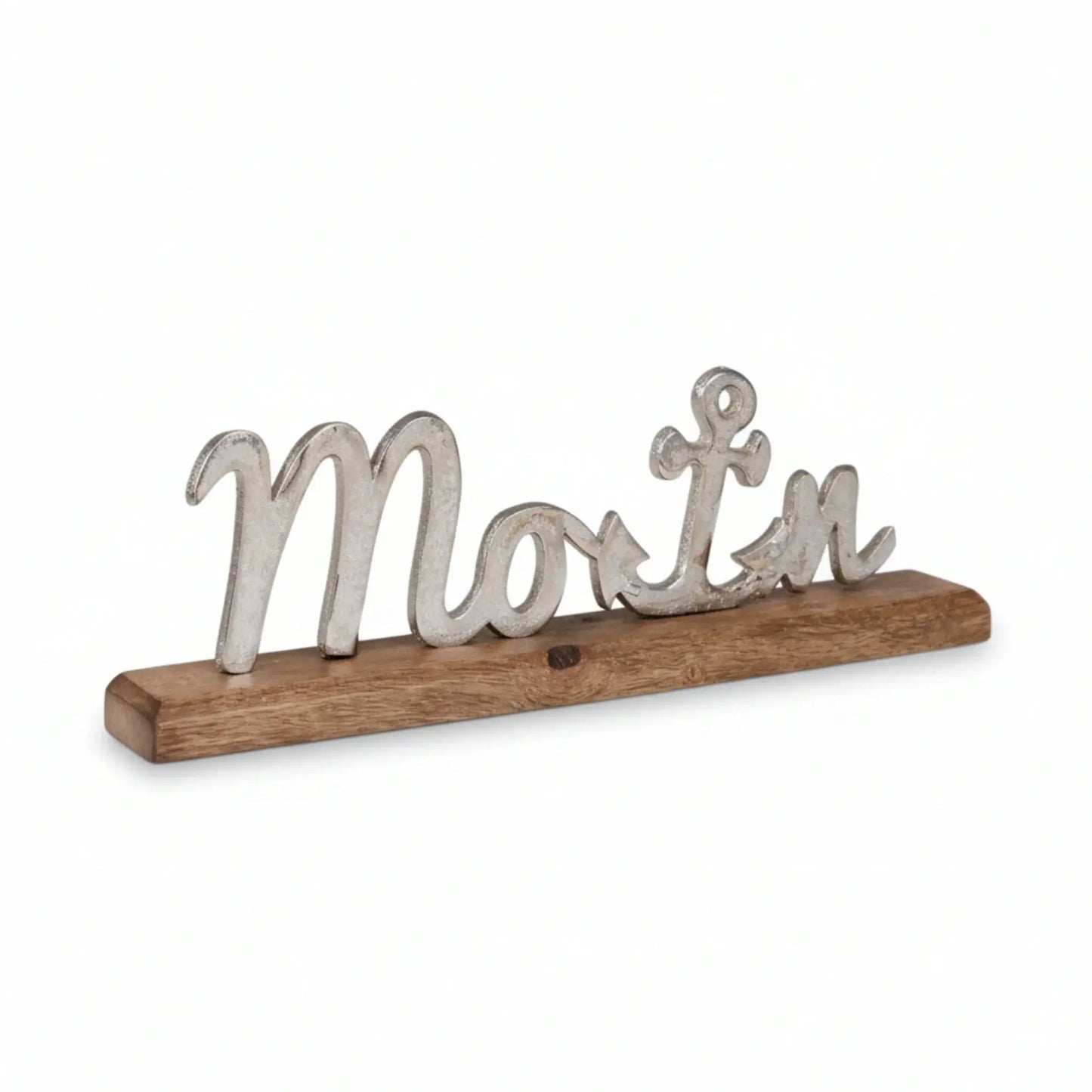 Schild Aufsteller MOIN Metall Mangoholz Maritim Dekoschild Schriftzug 40x10 cm - Yabubest - Home & More