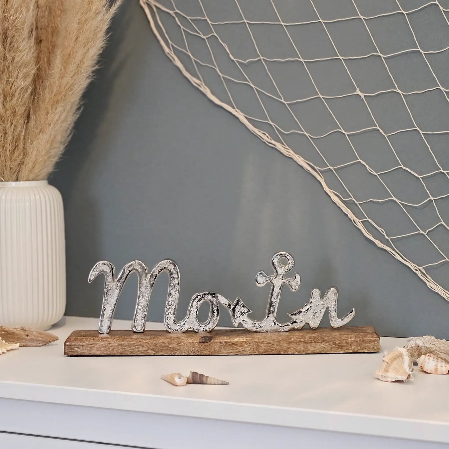 Schild Aufsteller MOIN Metall Mangoholz Maritim Dekoschild Schriftzug 40x10 cm - Yabubest - Home & More