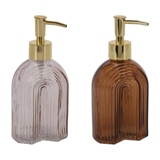 Seifenspender Retro braun beige gold Glas Pumpkopf Flüssigseifenspender 19 cm - Yabubest - Home & More