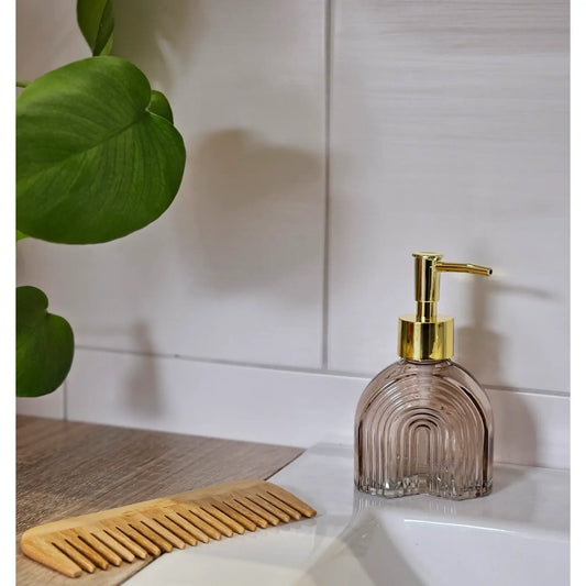 Seifenspender Retro braun beige gold Glas Pumpkopf Flüssigseifenspender 19 cm - Yabubest - Home & More