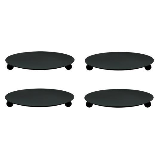 Schwarzes Kerzenteller Set 4 Stück Metall Stumpenkerzen