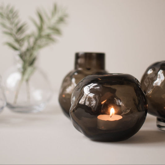 "Bunch" - kleiner Kerzenhalter - Glas - Braun - 12cm - Yabubest - Home & More