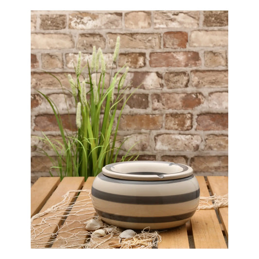 Sturmaschenbecher Mykonos M / XXL 23 cm Maritim grau weiß Aschenbecher gestreift - Yabubest - Home & More